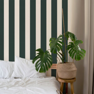 FRANCESCO - Papier peint rayé bords ondulés vert chambre