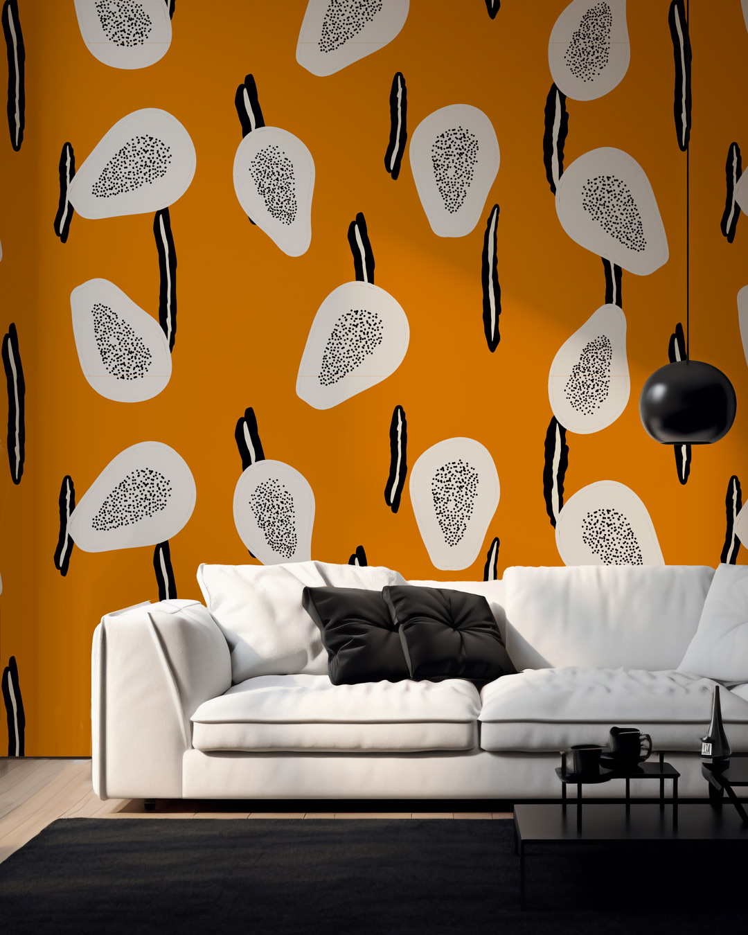 LYDIE - Papier peint tranche de papaye abstraite orange salon