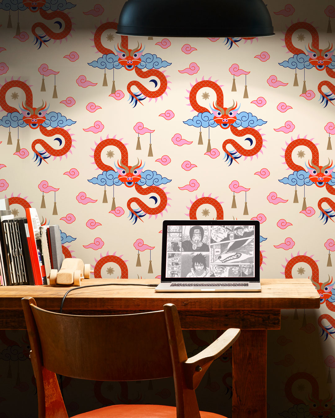 NAOMI - Papier peint dragon japonais bureau