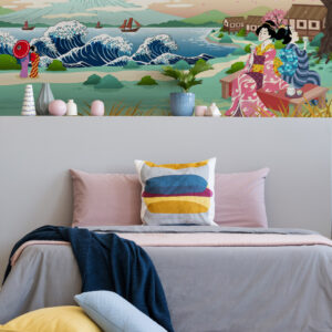 RIKU - Papier peint panoramique Mont Fuji manga chambre enfant