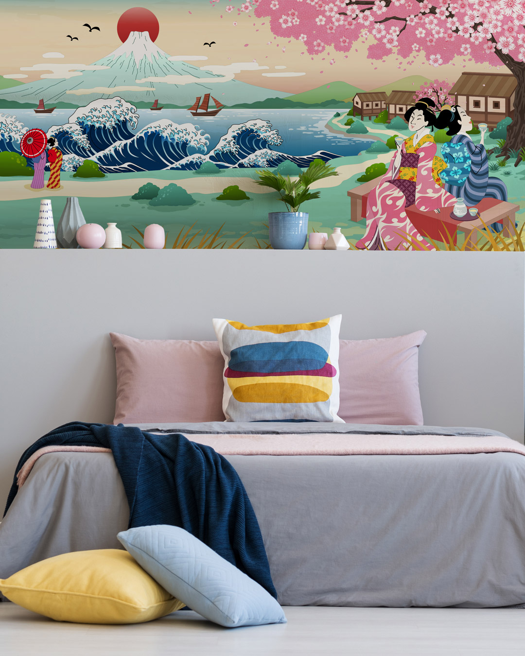 RIKU - Papier peint panoramique Mont Fuji manga chambre enfant