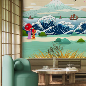 RIKU - Papier peint panoramique Mont Fuji manga salon