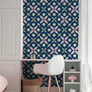 SANTIAGO - Papier peint rétro effet carreau de ciment bleu bureau