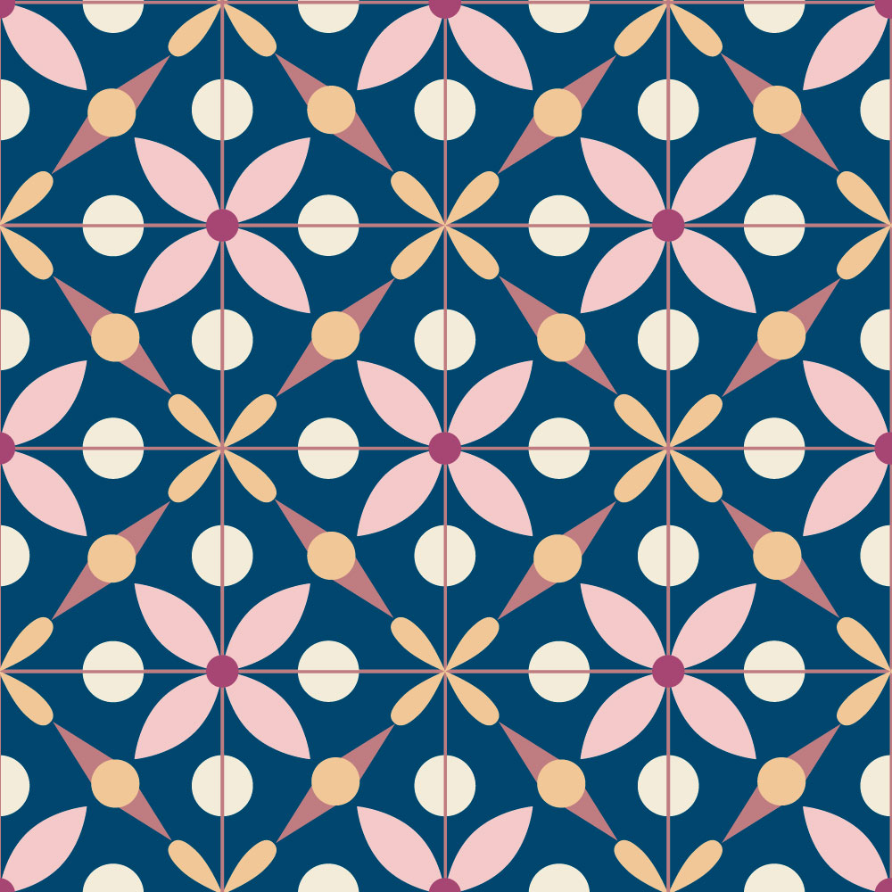 SANTIAGO - Papier peint rétro effet carreau de ciment bleu