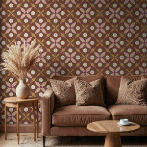 SANTIAGO - Papier peint rétro effet carreau de-ciment rose salon