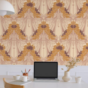 ANIA - Papier peint art nouveau vitrail fleuri bureau