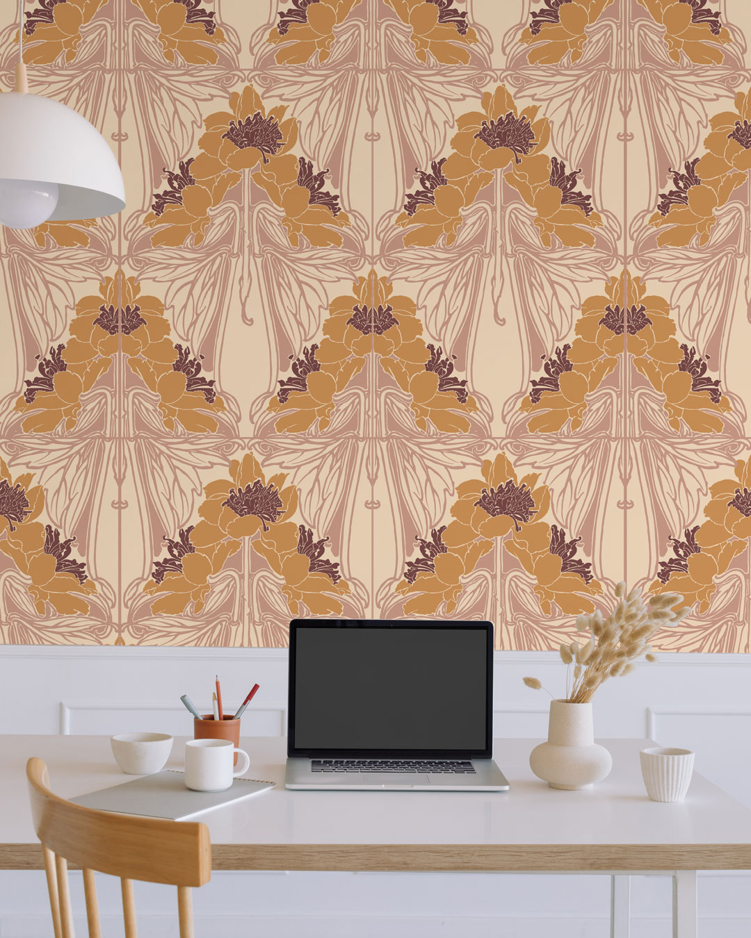 ANIA - Papier peint art nouveau vitrail fleuri bureau