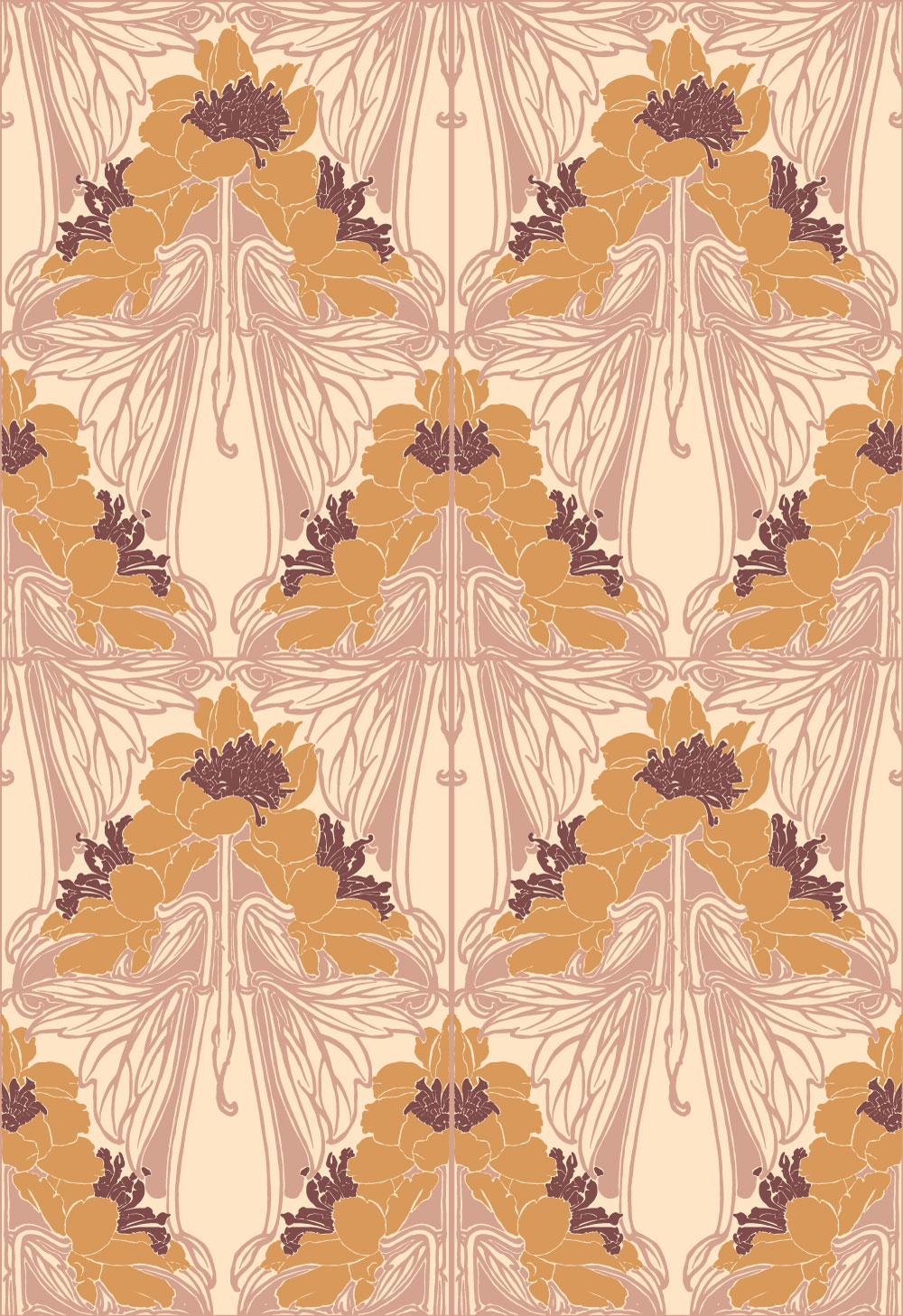 ANIA - Papier peint art nouveau vitrail fleuri
