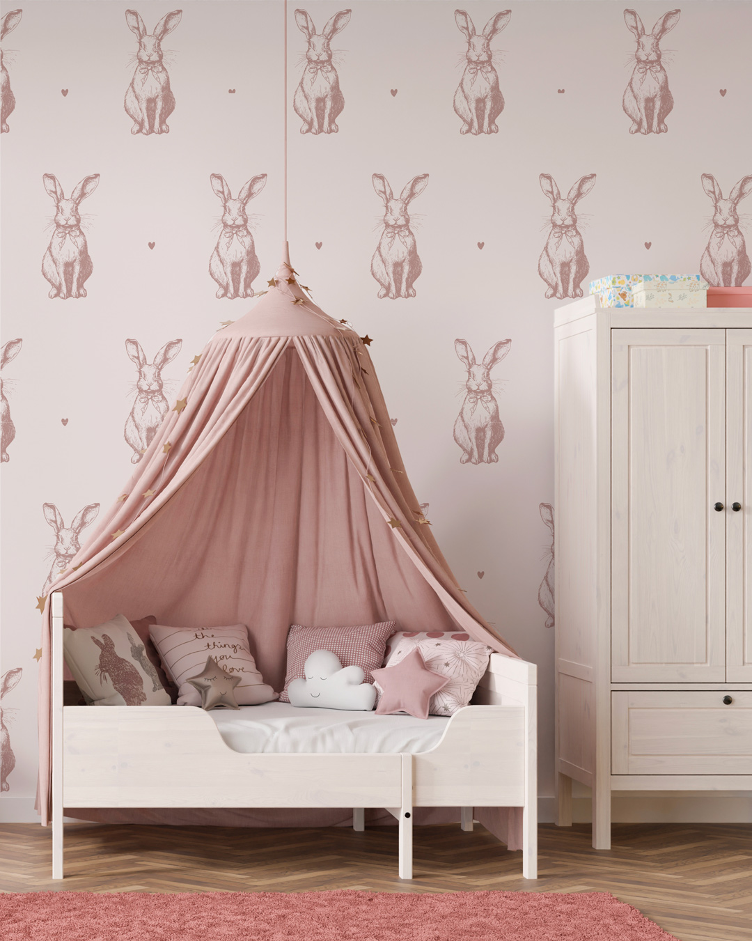 BUNNY - Papier peint lapin mignon rose chambre 2