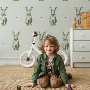 BUNNY - Papier peint lapin mignon vert salle de jeux