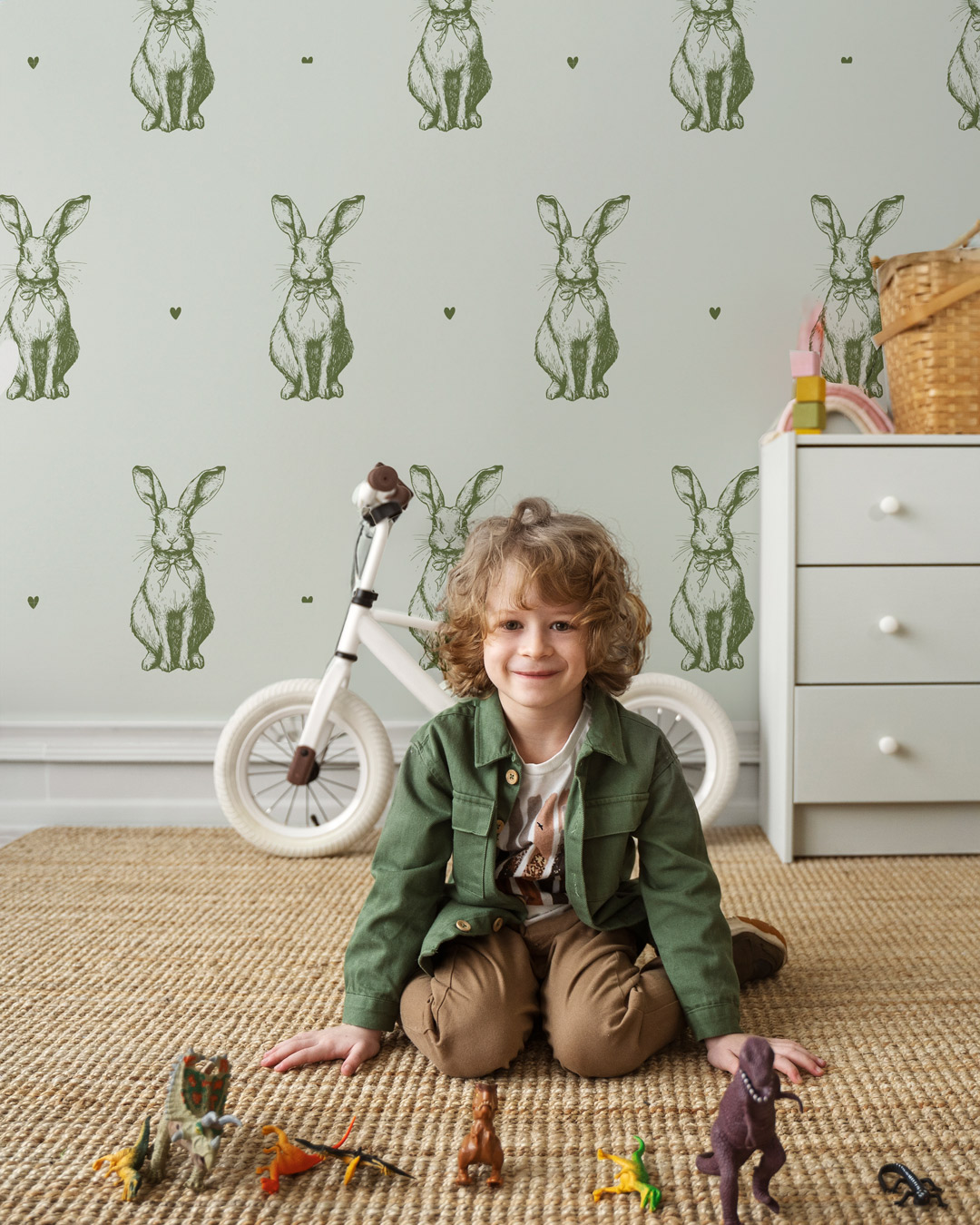 BUNNY - Papier peint lapin mignon vert salle de jeux