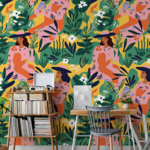 HOANI - Papier peint coloré femme au jardin bureau