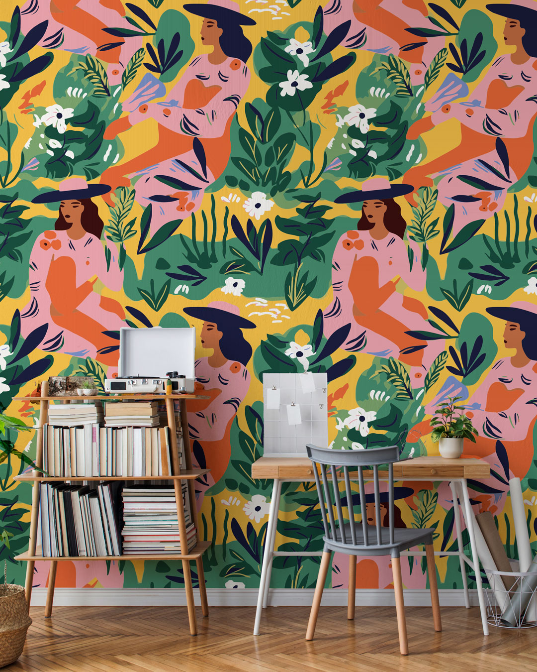 HOANI - Papier peint coloré femme au jardin bureau