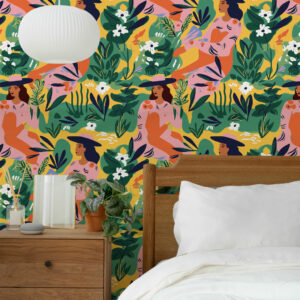 HOANI - Papier peint coloré femme au jardin chambre