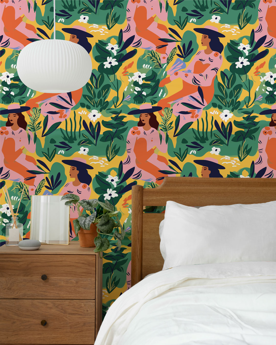 HOANI - Papier peint coloré femme au jardin chambre