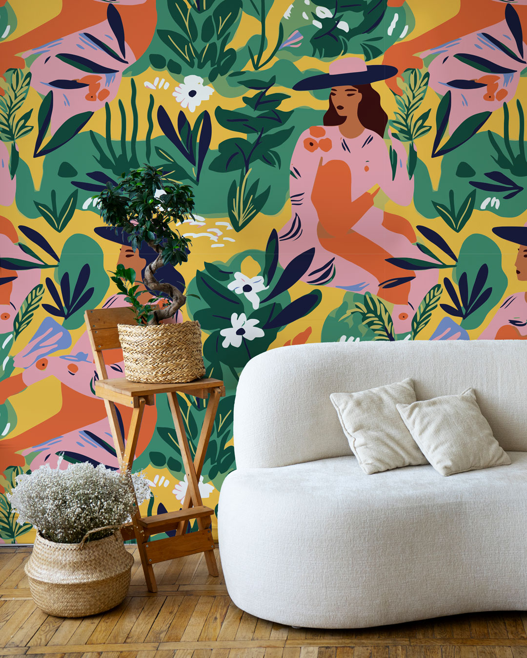 HOANI - Papier peint coloré femme au jardin salon