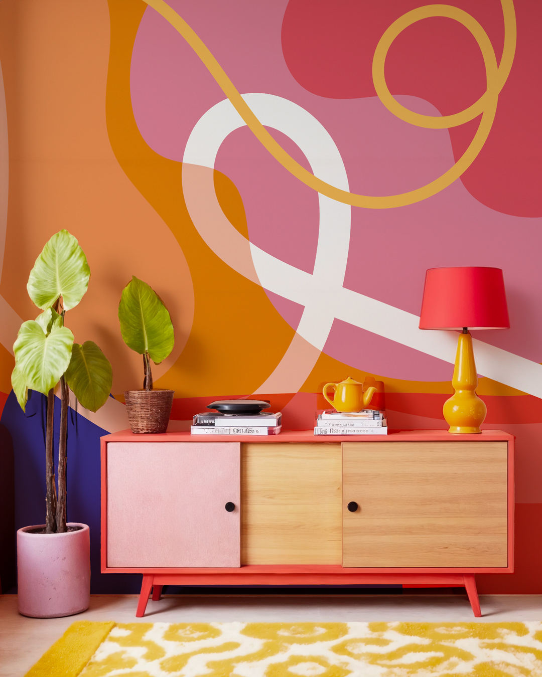 JACQUELINE - Papier peint panoramique grande fresque colorée entrée