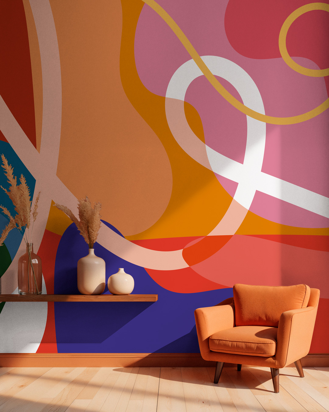 JACQUELINE - Papier peint panoramique grande fresque colorée salon