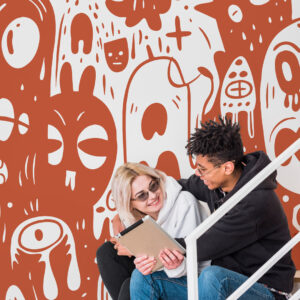 PETER - Papier peint doodle monstres orange couloir