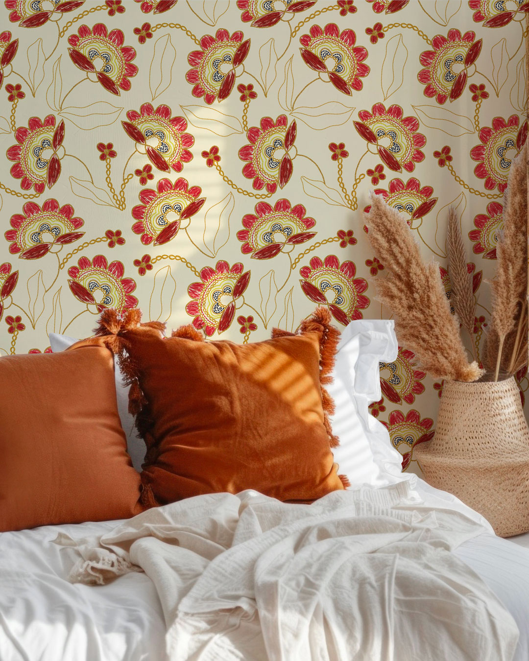 VICTORIA - papier peint effet fleurs brodées chambre