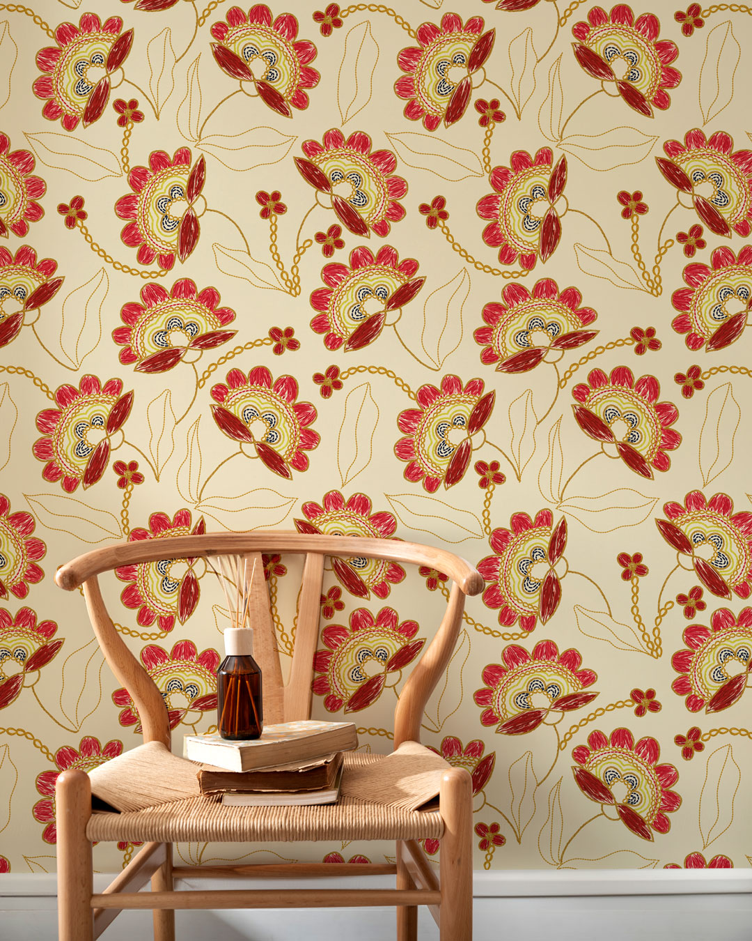 VICTORIA - papier peint effet fleurs brodées entrée
