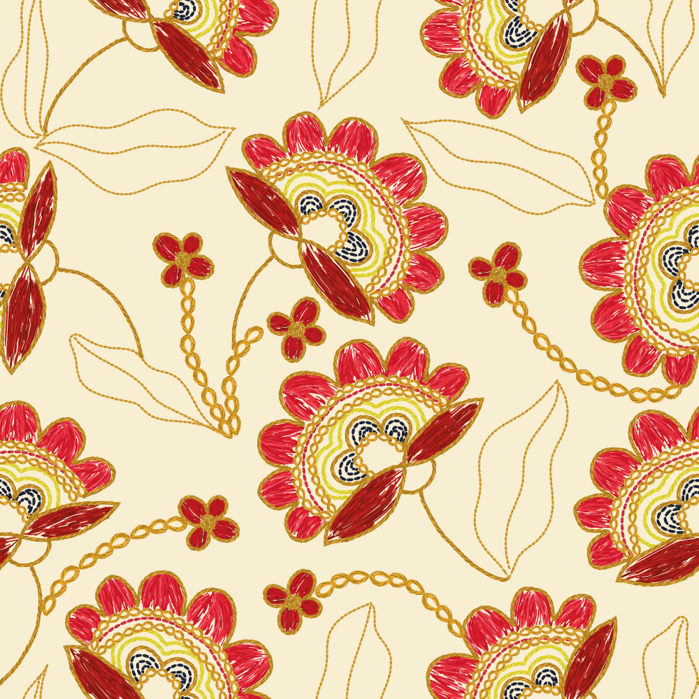 VICTORIA - papier peint effet fleurs brodées