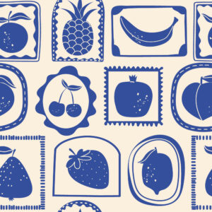 YASMINE - papier peint cadres fruités bleu