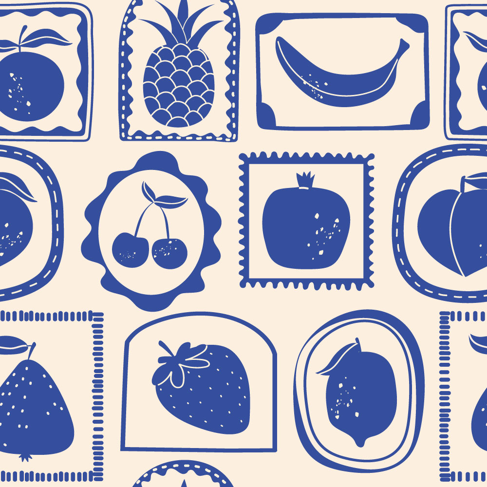 YASMINE - papier peint cadres fruités bleu