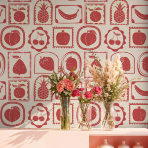 YASMINE - papier peint cadres fruités rouge entrée