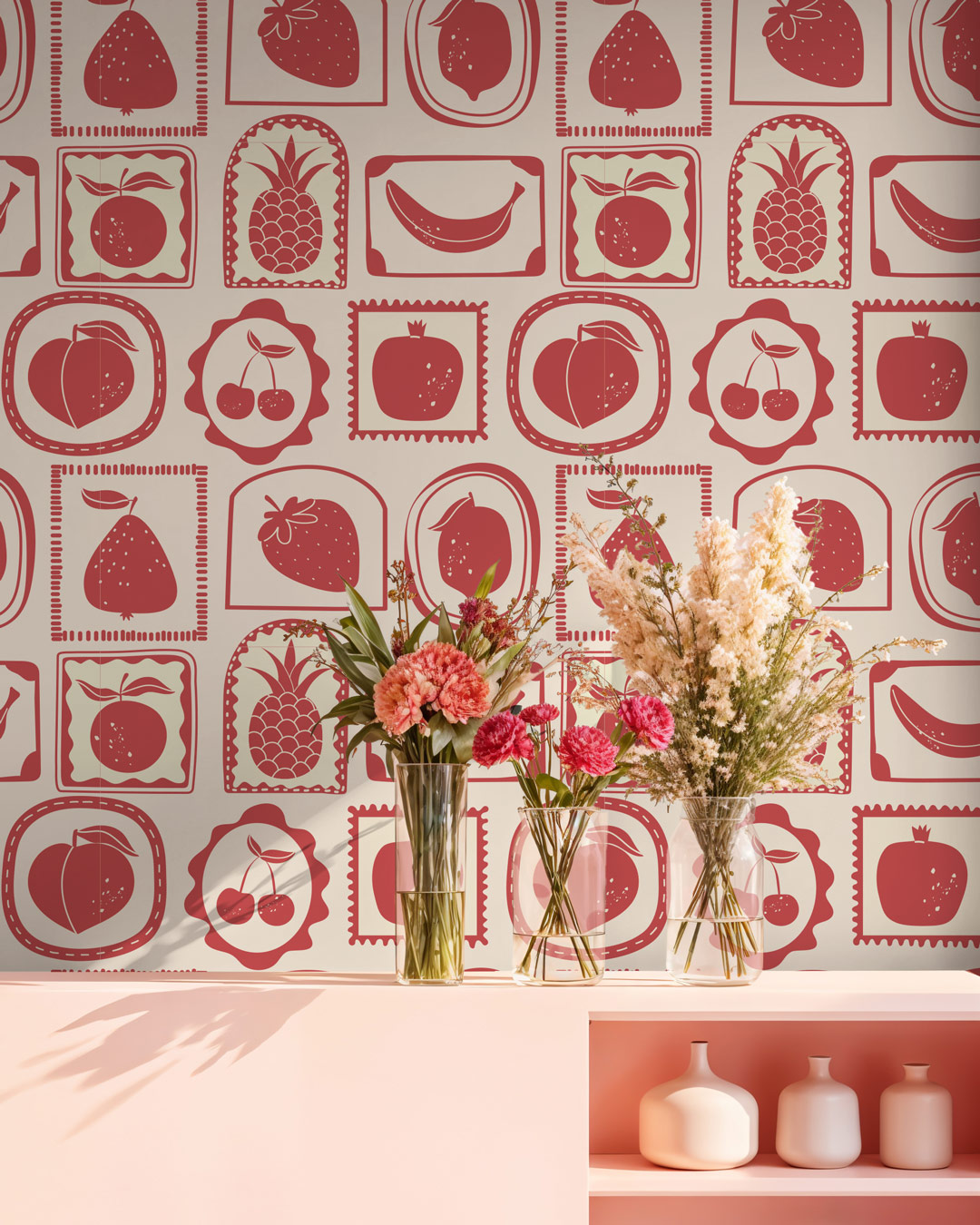 YASMINE - papier peint cadres fruités rouge entrée