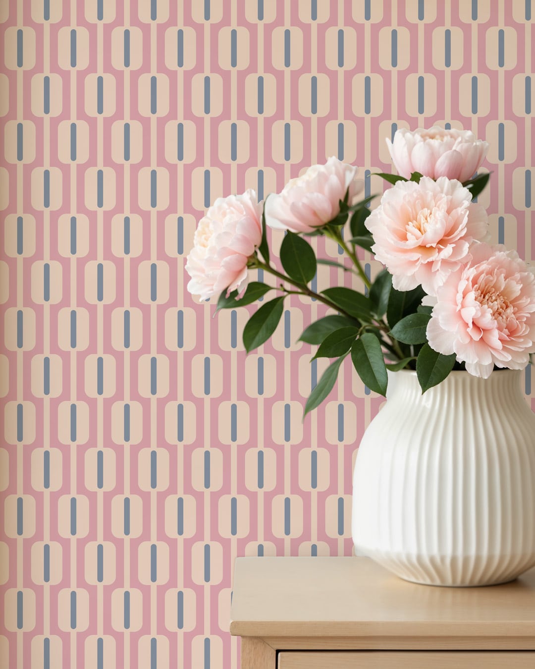 ADAM - Papier peint motif vintage boulier rose entrée