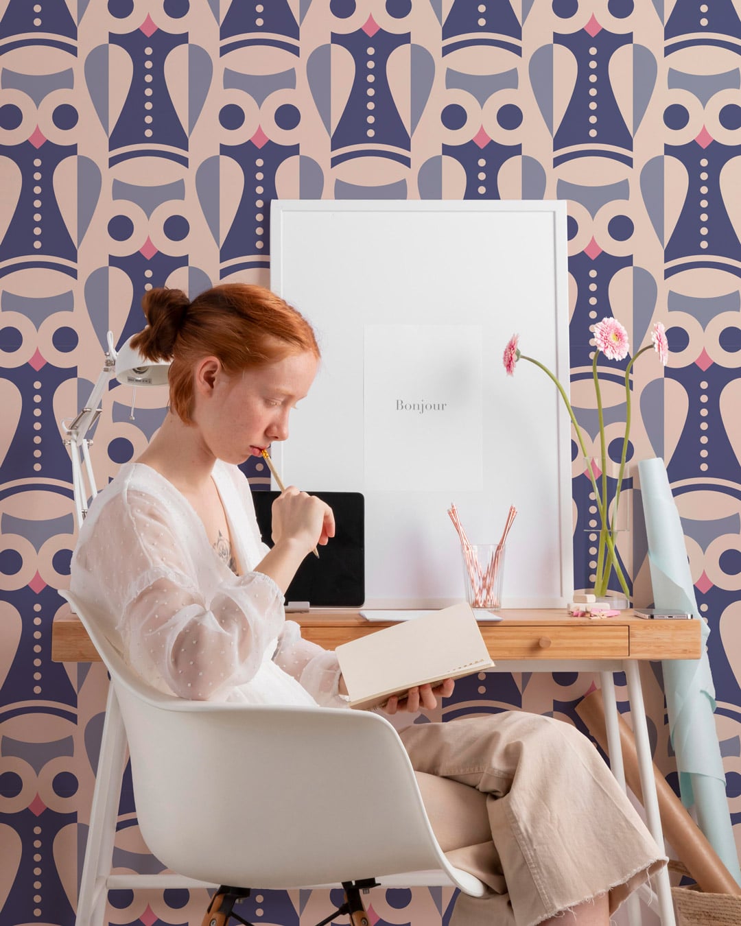 ANDRÉ - papier peint chouette vintage violet chambre ado