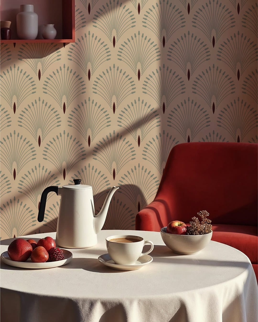 ANGIE - Papier peint palme art nouveau bleu salle à manger