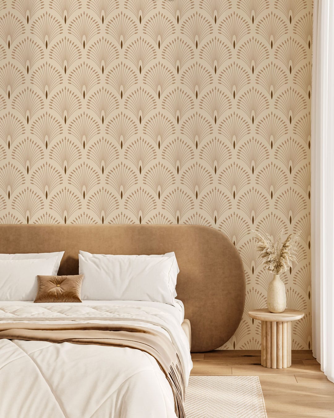 ANGIE - Papier peint palme art nouveau marron chambre