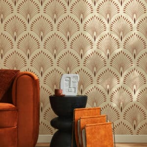 ANGIE - Papier peint palme art nouveau terracotta salon