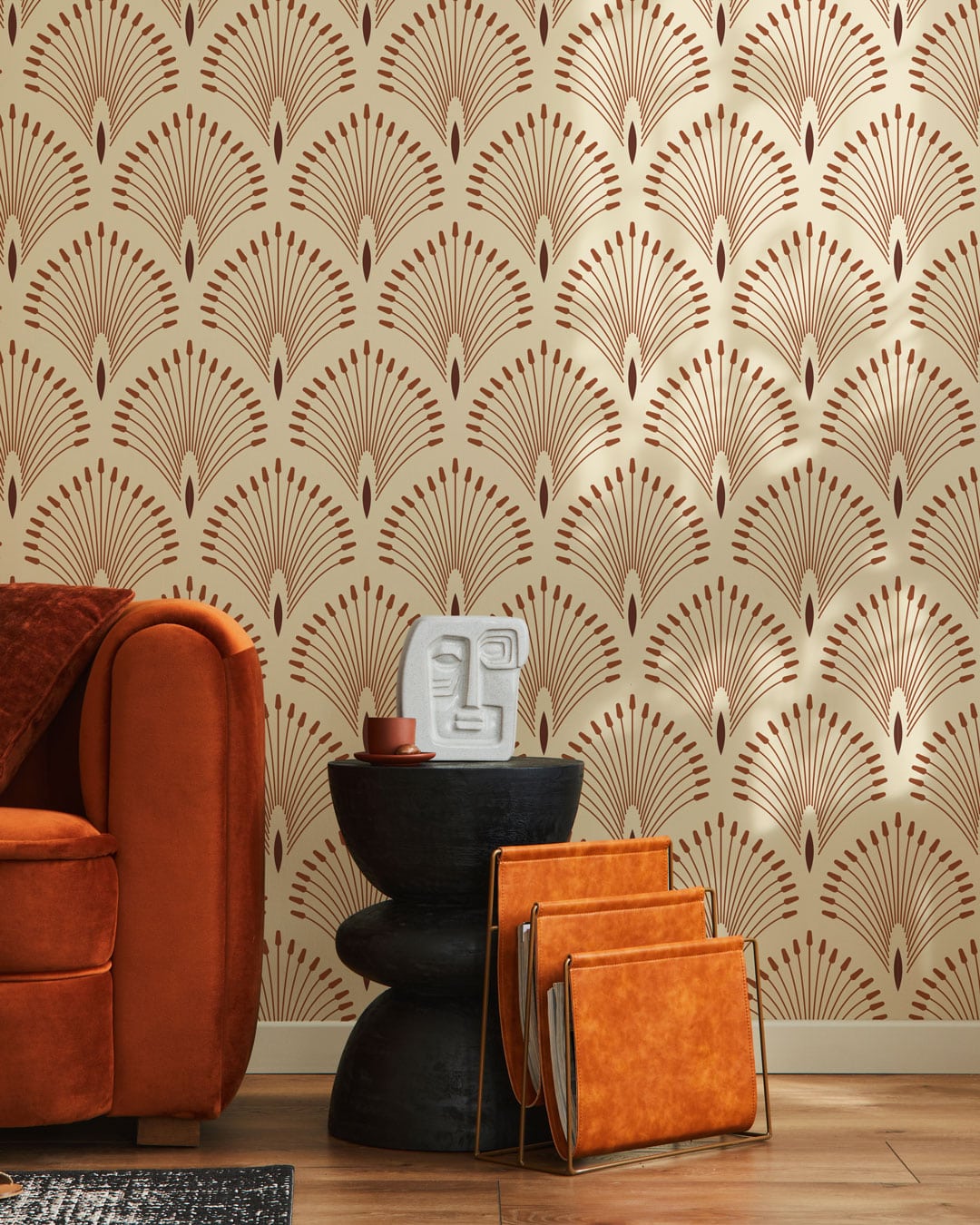 ANGIE - Papier peint palme art nouveau terracotta salon