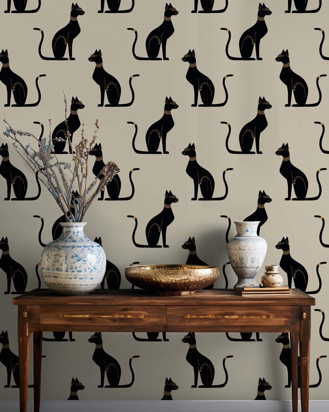ANOUKIS - Papier peint chat égyptien entrée