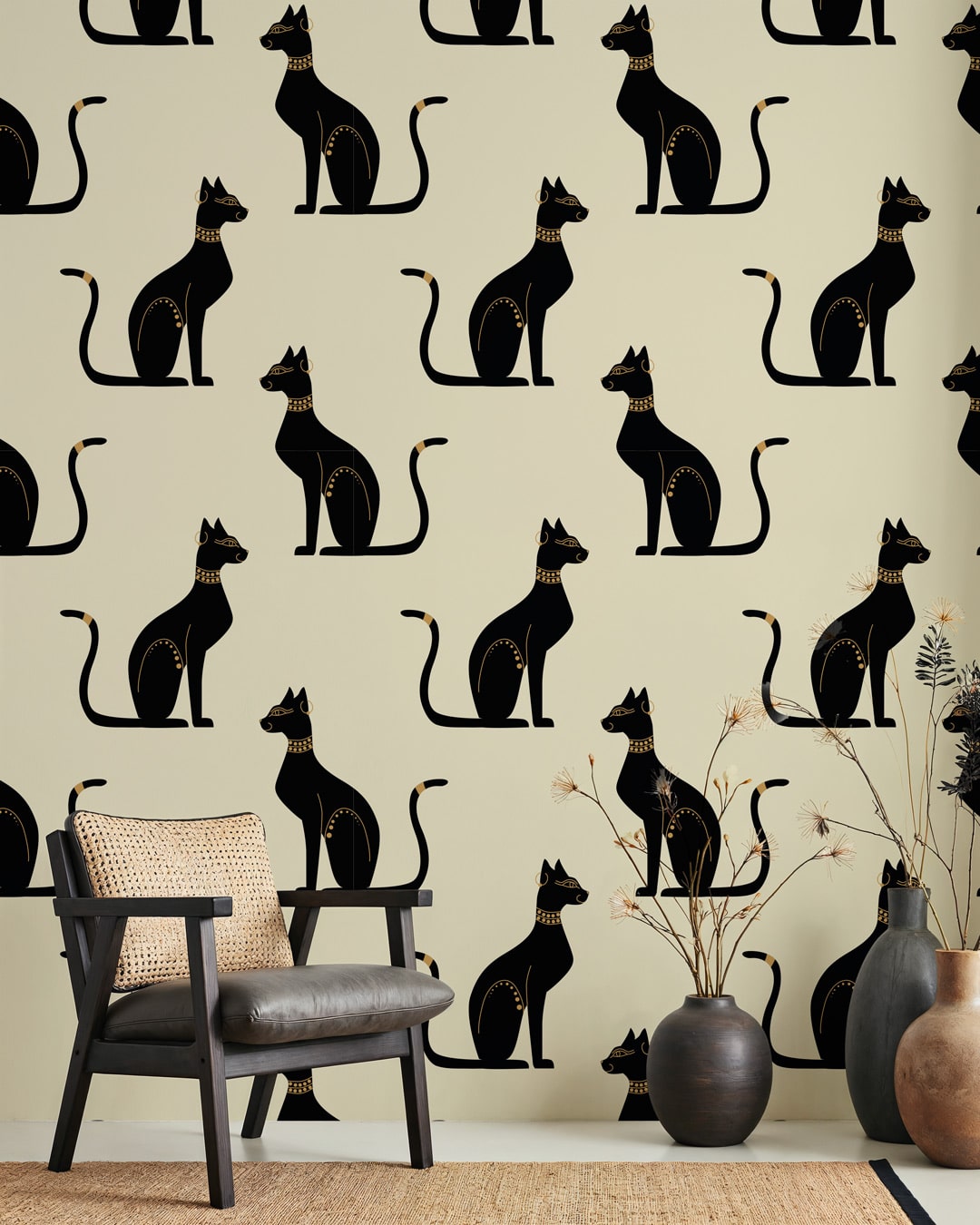 ANOUKIS - Papier peint chat égyptien salon