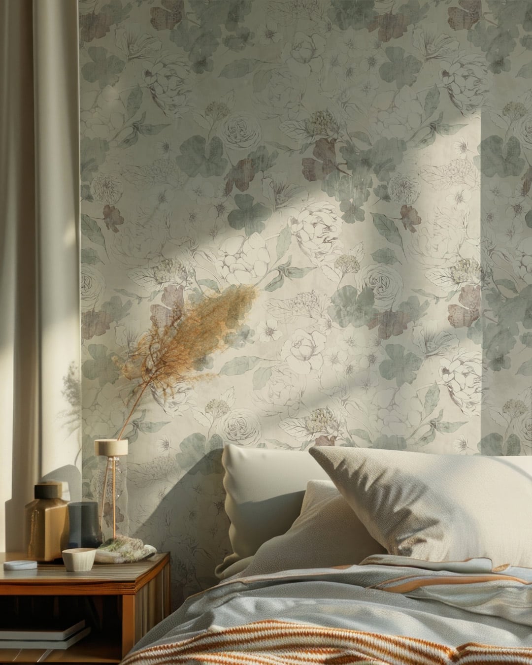 BETH - Papier peint discret rose blanche chambre