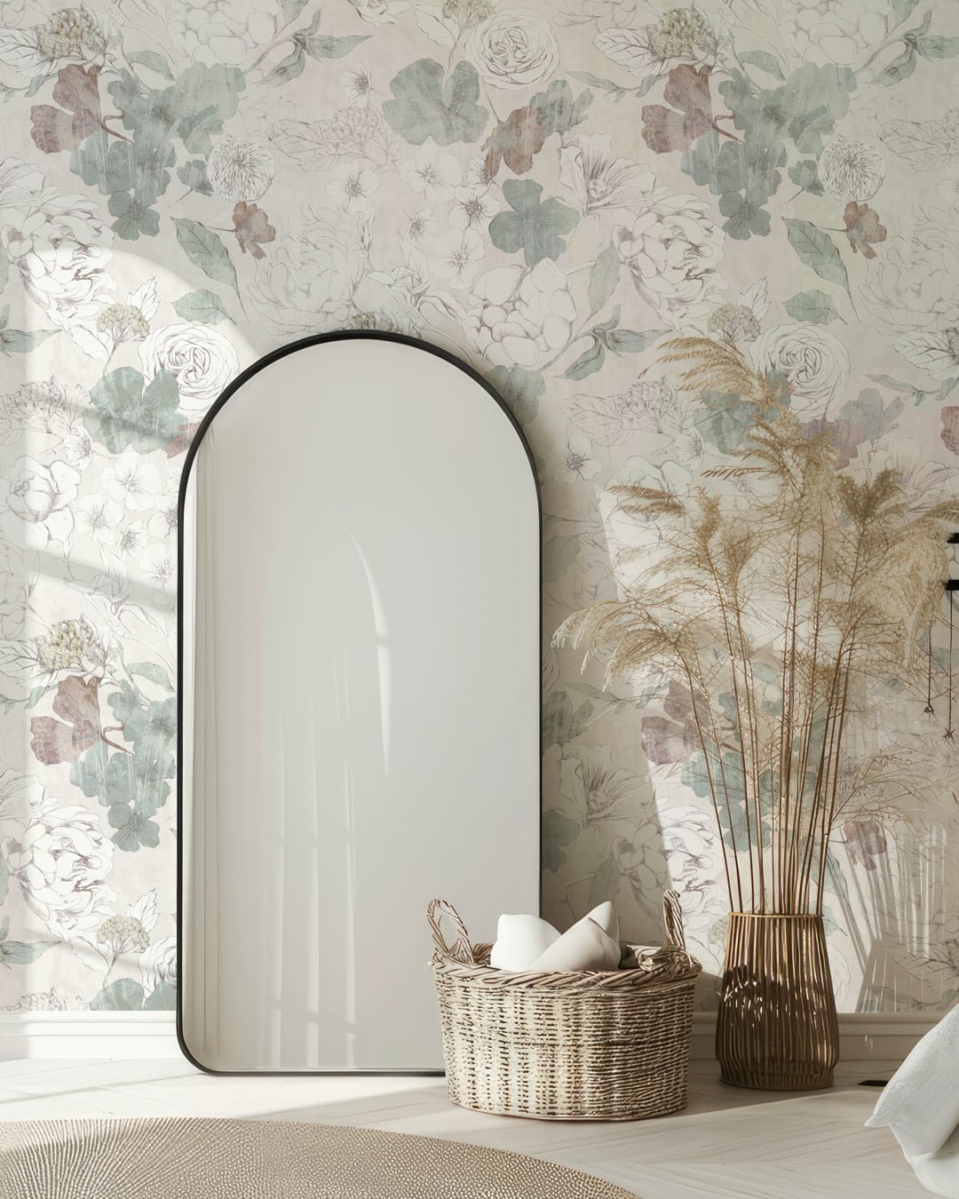 BETH - Papier peint discret rose blanche chambre