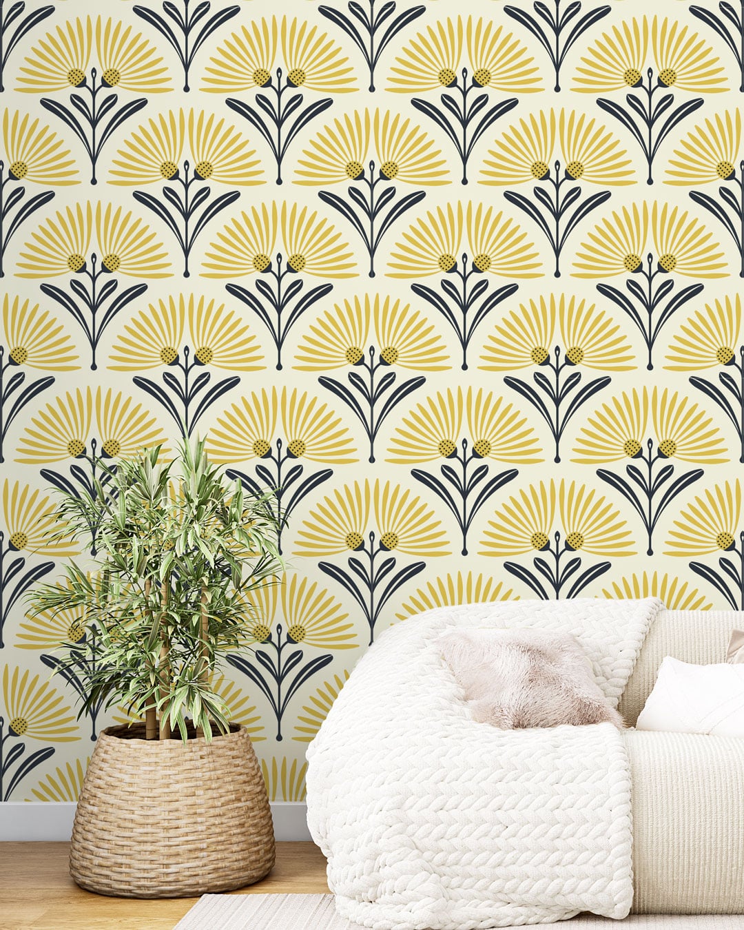 DENISE - Papier peint pissenlit art nouveau salon