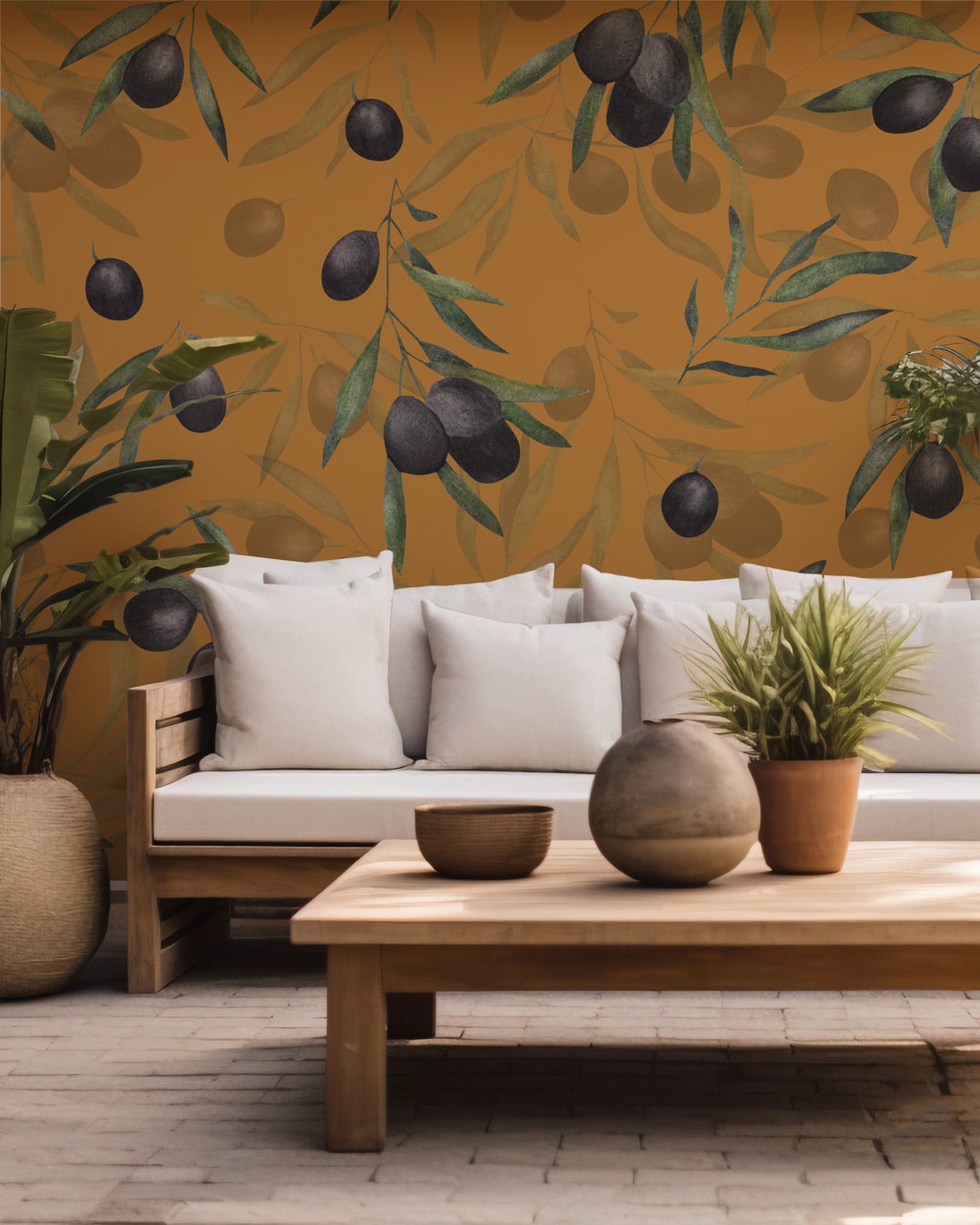 LALY - Papier peint provençal branches d’olivier salon