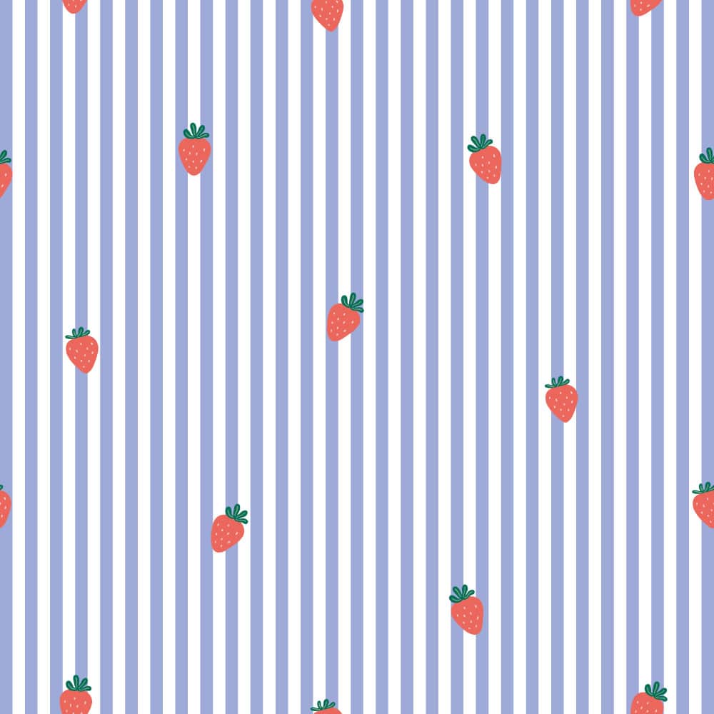 MARILYNE - Papier peint rayures fines et petites fraises violet