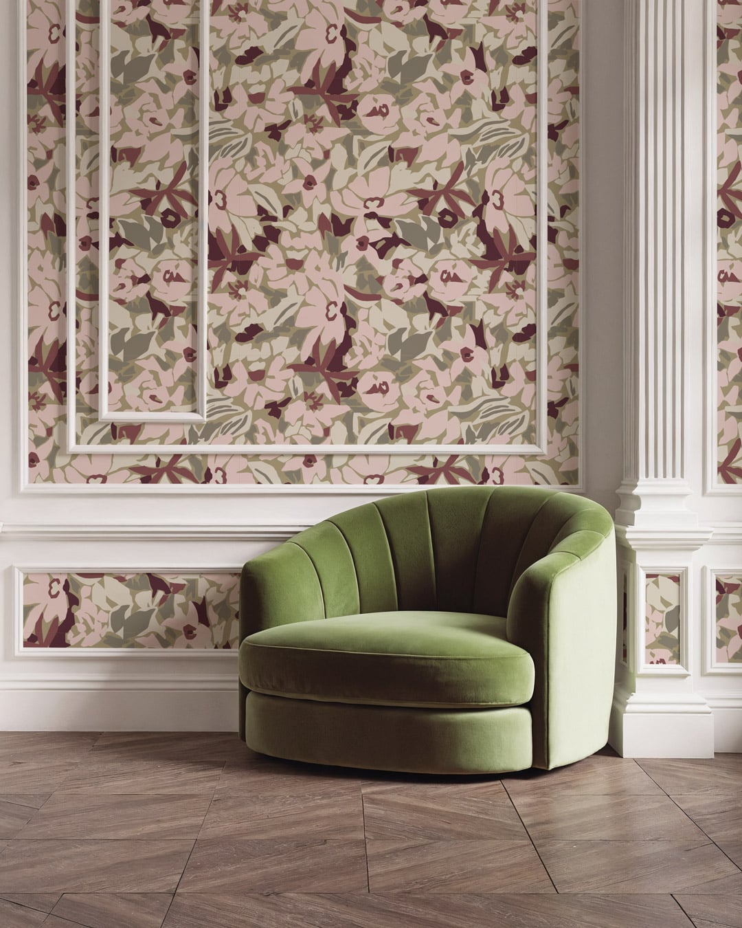 MARYLÈNE - Tapisserie liberty abstrait vert salon