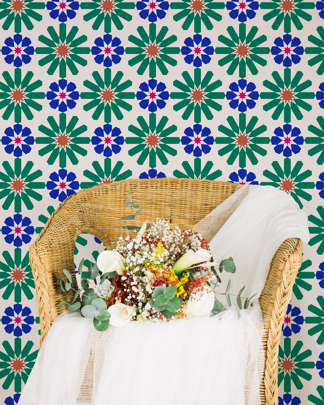 MODESTE - Papier peint kaléidoscope vert chambre