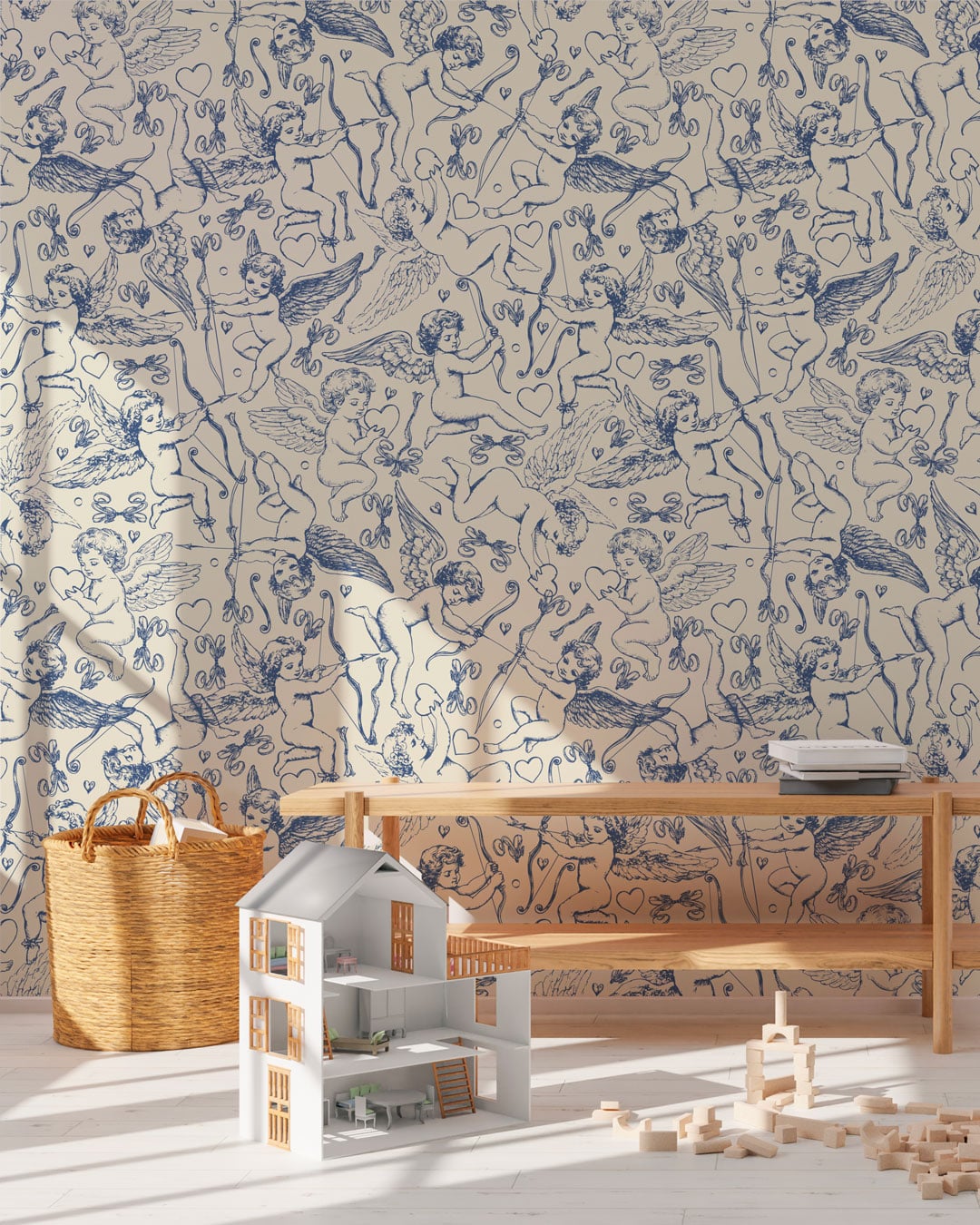 NORINE - Papier peint angelots bleu salle de jeux