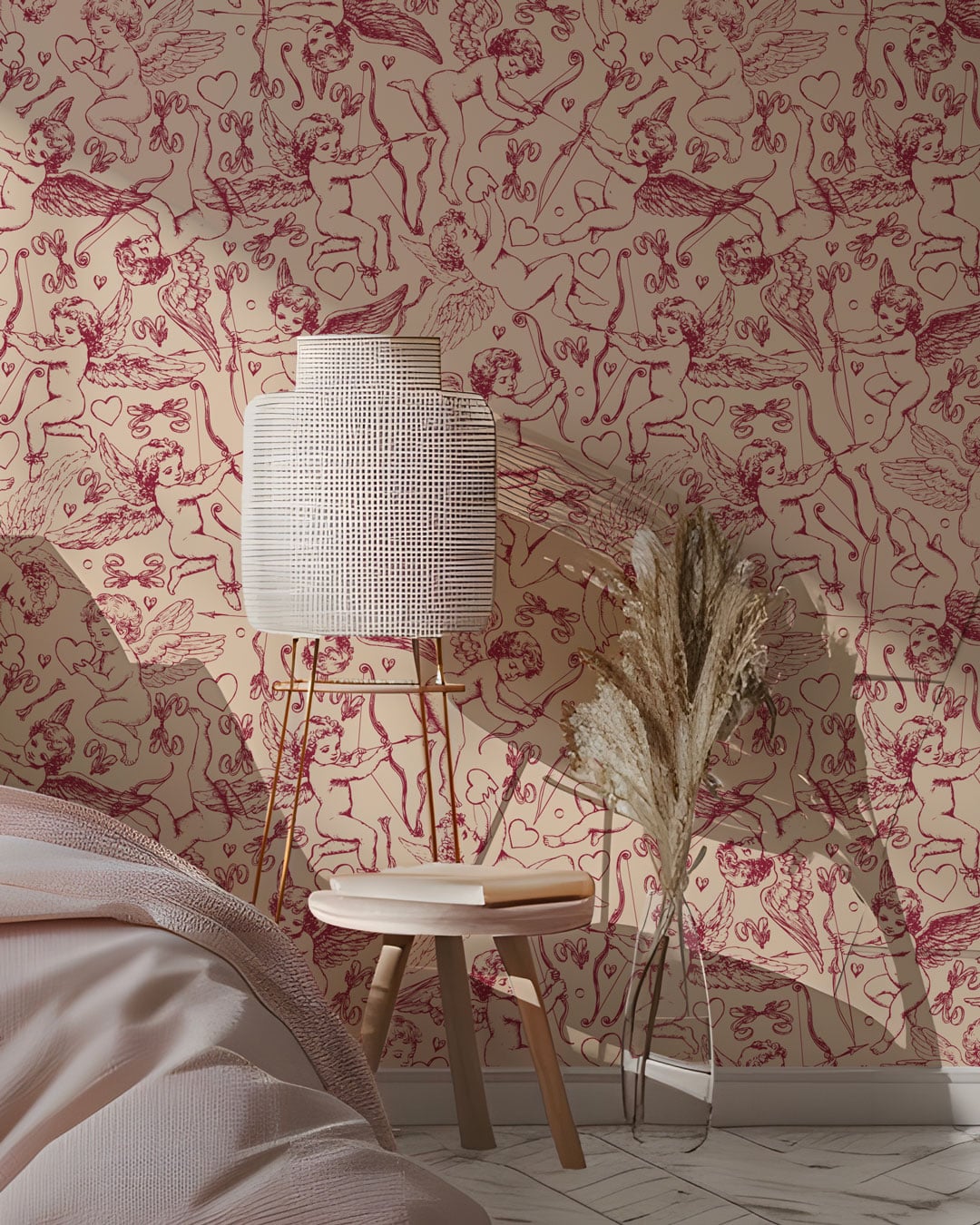 NORINE - Papier peint angelots rose chambre