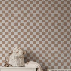 YOKO - Papier peint damier effet brush nude chambre d'enfant