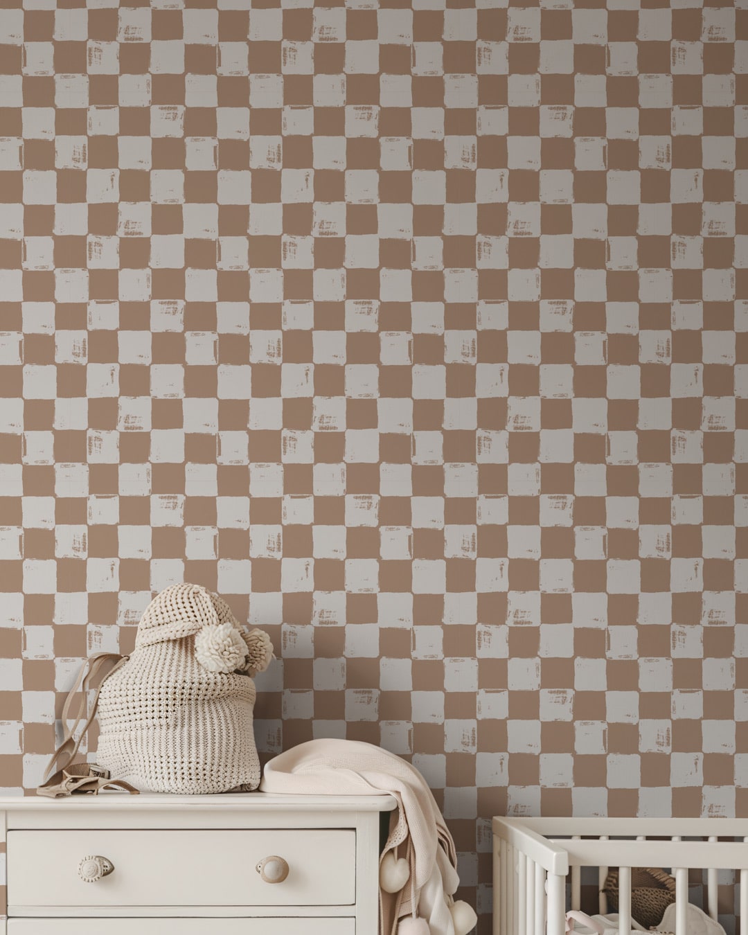 YOKO - Papier peint damier effet brush nude chambre d'enfant