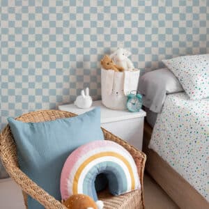 YOKO - Papier peint damier effet brush bleu chambre enfant
